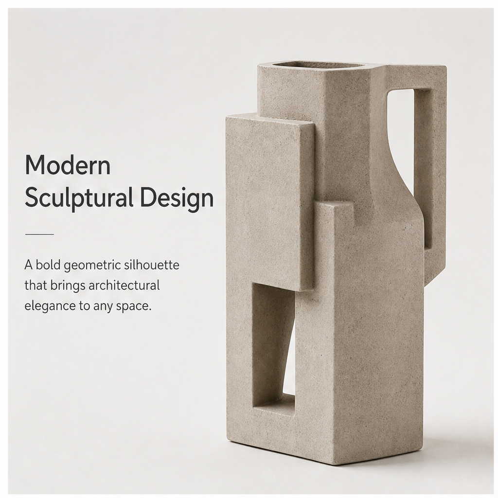 PLIOXOO® concrete vase – Premium Concrete: crafted from high-quality concrete with smooth durable matte finish, showing Solid & Durable, Scratch Resistant and Hand-finished Texture