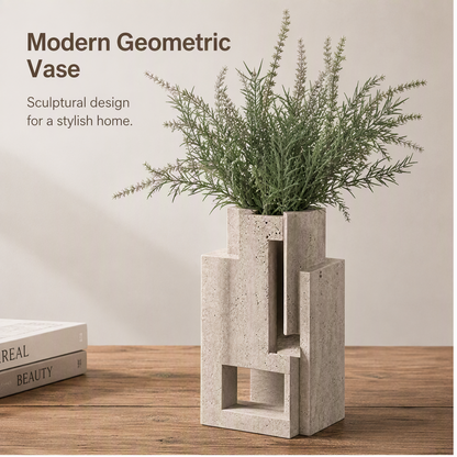 PLIOXOO® travertine vase Premium Quality close-up – made of durable travertine with natural texture and timeless appeal, showing speckled porous surface detail