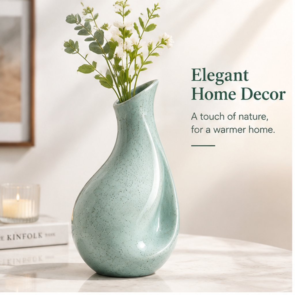 PLIOXOO® asymmetrical vase product feature image – Unique Asymmetrical Design: modern shape, artistic and eye-catching with Modern Silhouette, Smooth Glaze Finish, Timeless Style