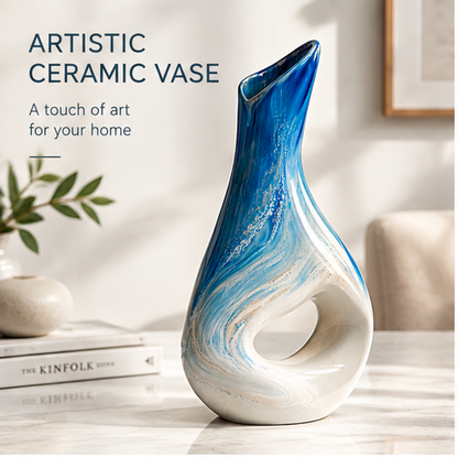 PLIOXOO® artistic ceramic vase styled on marble surface with books – Artistic Ceramic Vase: A touch of art for your home