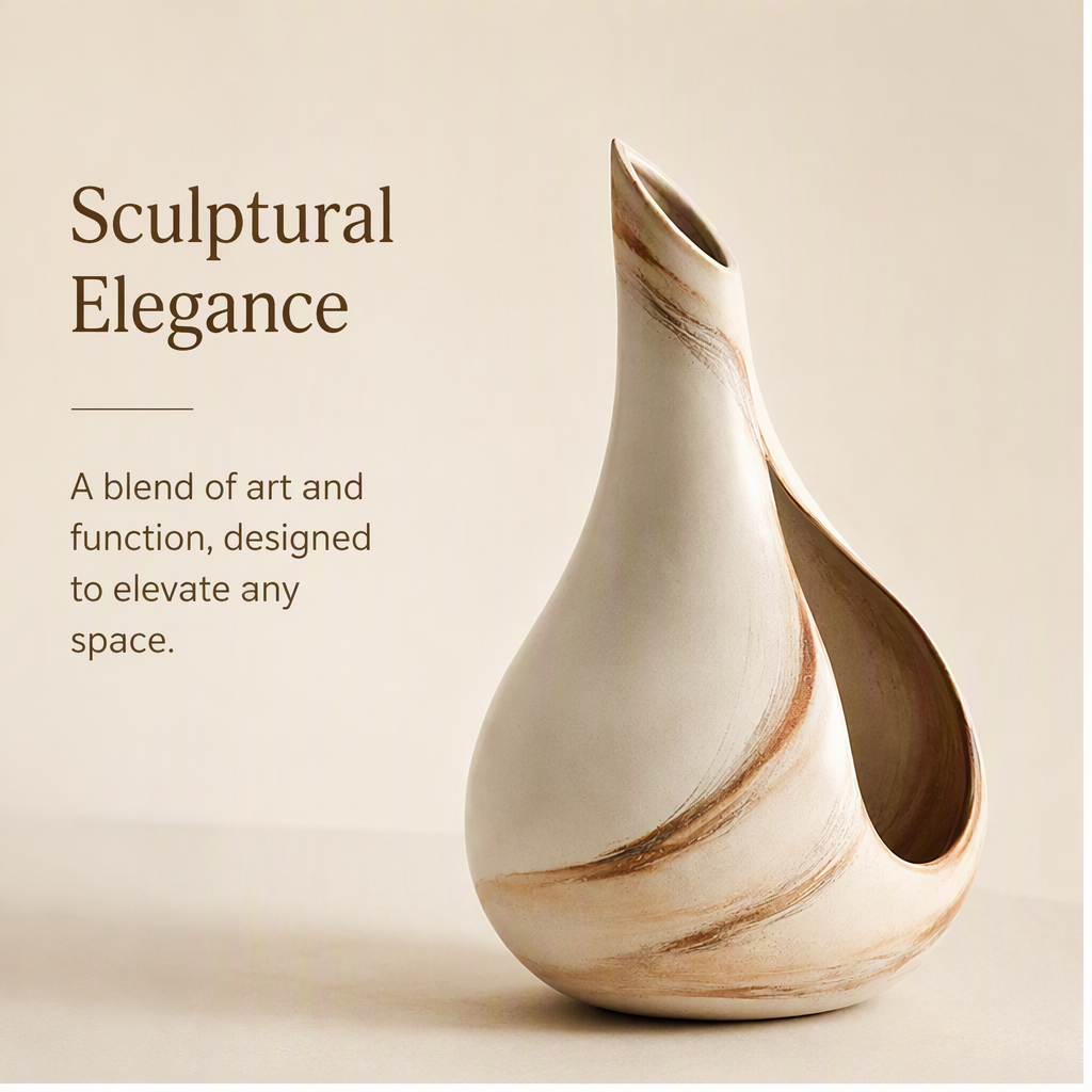 PLIOXOO® dual sculptural vase close-up on beige background – Sculptural Elegance: a blend of art and function designed to elevate any space