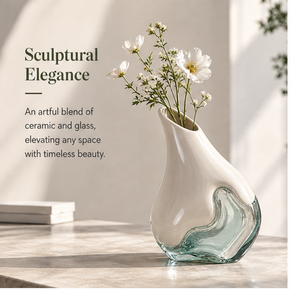 PLIOXOO® wave vase close-up – Unique Glass Wave Design: fluid glass base captures light beautifully, creating stunning reflections from every angle