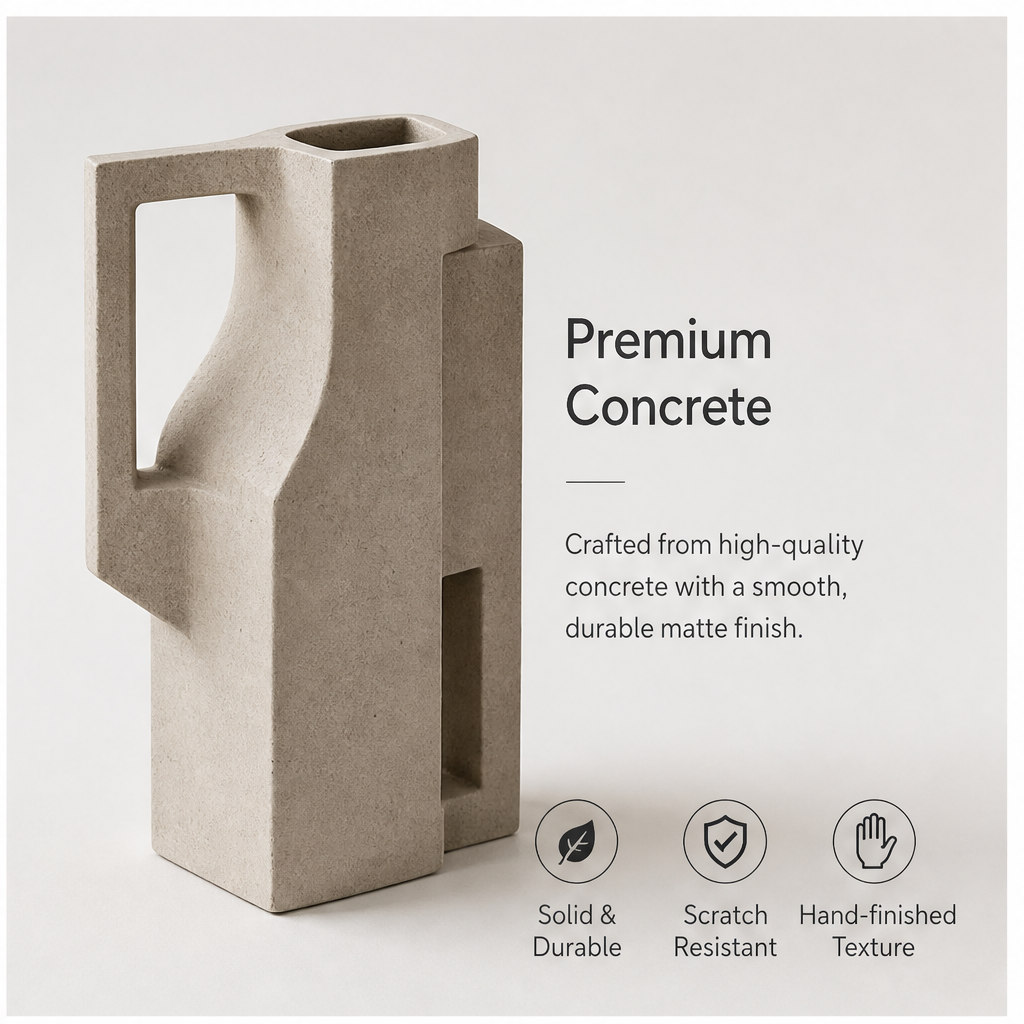 PLIOXOO® concrete vase – Ideal Size for Any Space: 9.8 in / 25 cm tall, 4.3 in / 11 cm x 3.1 in / 8 cm, thoughtfully proportioned to enhance shelves, tables and consoles