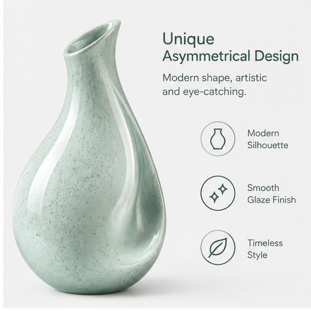 PLIOXOO® ceramic vase neck close-up – Smooth Glazed Surface: delicate speckled texture and refined craftsmanship under a luminous high-gloss finish