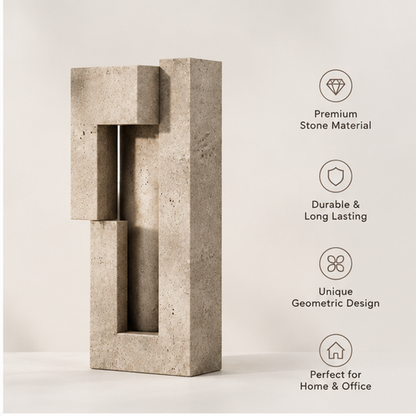 PLIOXOO® travertine vase close-up – Natural Texture, Timeless Elegance: Real Stone, Natural Beauty, Unique Pattern, showing fossil-speckled matte surface detail of genuine travertine