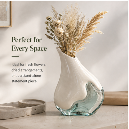 PLIOXOO® wave vase size reference – Crafted with Quality: premium ceramic and thickened glass, 9.8 in (25 cm) tall, 7.3 in (18.5 cm) wide, Sturdy & Durable, Easy to Clean