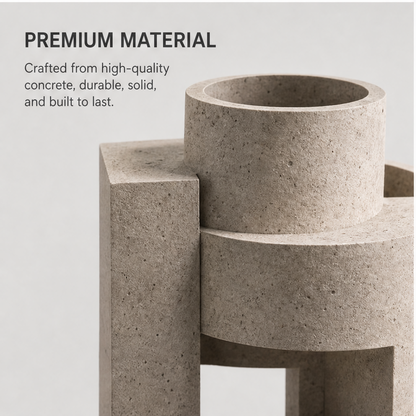 PLIOXOO® concrete vase top close-up – Premium Material: crafted from high-quality concrete, durable, solid and built to last, showing natural speckled aggregate surface