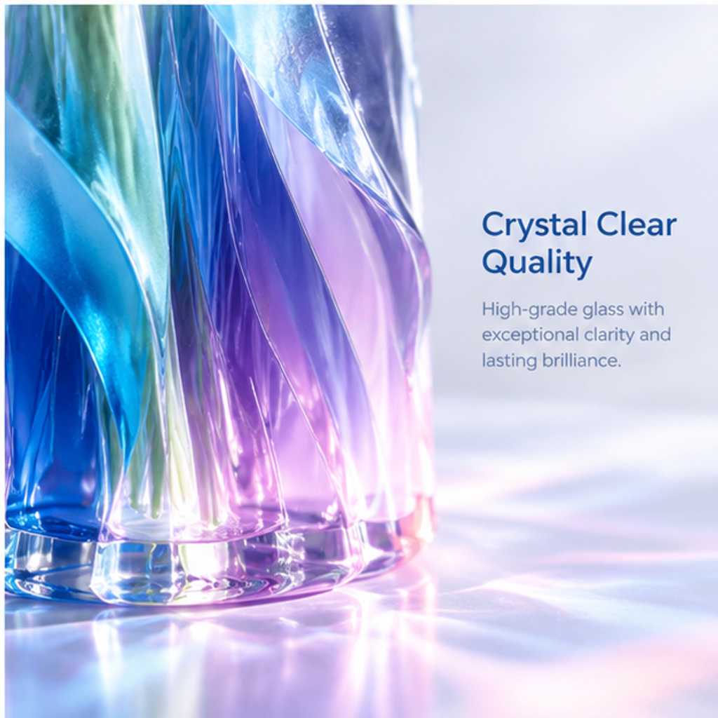 PLIOXOO® crystal glass ruffled vase – Unique Design with 3 features: Elegant Shape, Vibrant Colors, Premium Crystal Glass; graceful curves and vibrant colors create a stunning visual effect