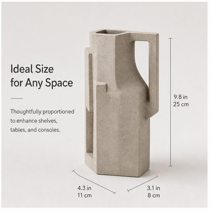 PLIOXOO® concrete geometric vase styled with eucalyptus stems and books on cream shelf – Versatile Decor Accent: perfect for dried flowers, greenery or as a standalone statement piece