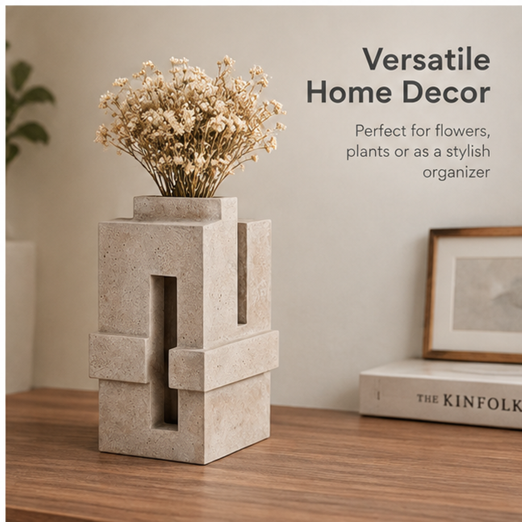 PLIOXOO® concrete vase – Premium Quality: Natural Concrete Texture (unique and durable) and Solid Structure (sturdy and long-lasting), close-up detail showing organic aggregate surface
