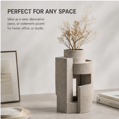 PLIOXOO® geometric sculptural vase styled on desk with dried branches, Kinfolk books and framed art – Perfect for Any Space: ideal as a vase, decorative piece or statement accent for home, office or studio